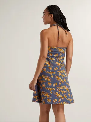 Toad&Co Samba Blue Halter Sunflower Stretch Summer Floral XS thumbnail 7