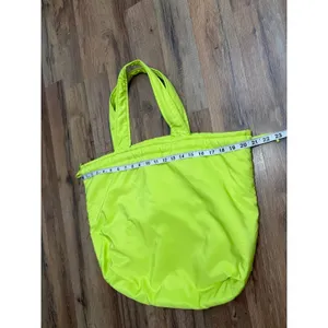 Neon Green Nylon Tote Bag Ruched Top Shoulder‎ Bag Lightweight Large thumbnail 7