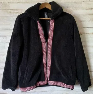 NWT Wrangler Black Sherpa Embroidered Zip Jacket Large thumbnail 1