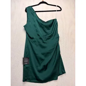 Lulus One Shoulder Dress Women Large Green Satin Ruched Cocktail Party thumbnail 9