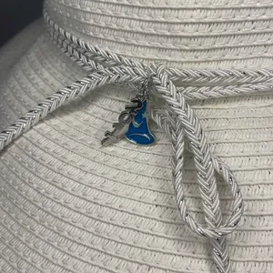 Disney Parks White Sun Hat with‎ Sorcerer Mickey Charm and 2017 Charm. thumbnail 2