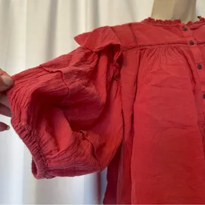 Free People Laura Western Top Red Berry Size XS Boho Embroidered FLAW Repaired thumbnail 9
