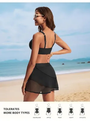 Hanna Nikole 2 PCS High Waist Bikini Tummy Control Black Swimsuit Skirt LARGE thumbnail 3