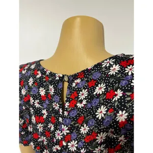 Vintage My Michelle Floral Polka Dot Lace Up Back Midi Dress 90s Black Red Sz 10 thumbnail 5