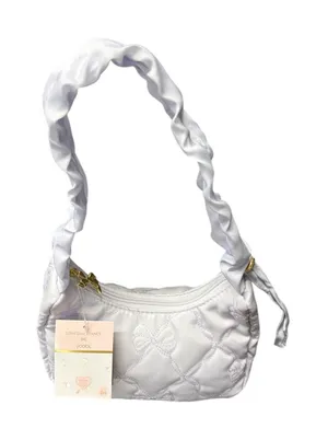 LoveShackFancy Small Light Lavender Quilted Bow Shoulder Bag Zip Gold thumbnail 1