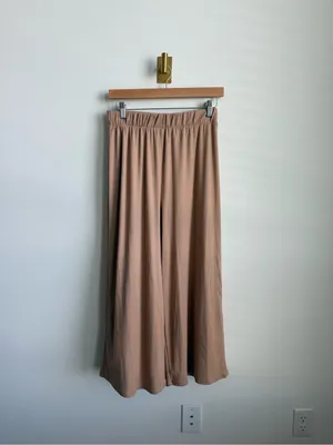 Dressed in Lala Ribbed Wide Leg Pull-On Pants Beige Tan Medium thumbnail 2