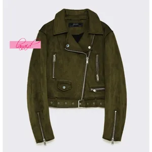 Zara Belted Suede Effect Biker Jacket Olive Military Moto Edgy Punk Cropped Coat thumbnail 7