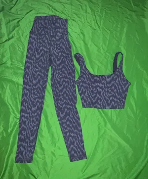 OFFLINE by aerie Blue Patterned Leggings & Crop Tank Set size Small thumbnail 1