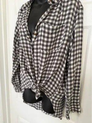 Anthropologie black and white gingham button front shirt thumbnail 3