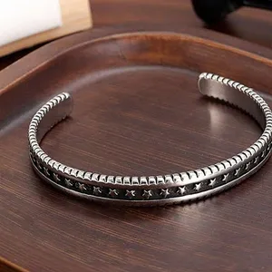 Solid Engraved Star‎ Bracelet | 925 Sterling Silver thumbnail 14