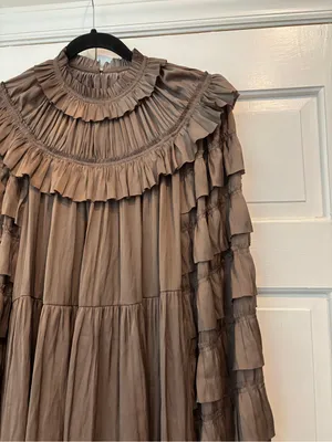 Ulla Johnson Elsa Mini Dress Mica Taupe Ruffled Tiered Satin Size Medium Large thumbnail 4