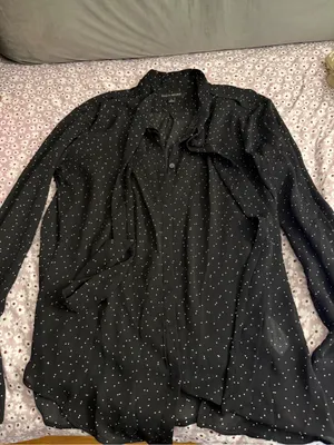 Banana Republic Size Small Women’s Black White Polka Dot Tie Neck Blouse Top thumbnail 2