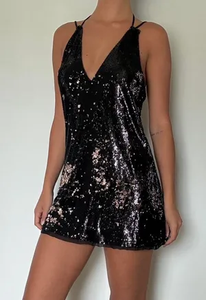 Free People Black/Gold Sequin Mini Dress thumbnail 1