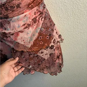 SheIn Y2K Fairytale Floral Halter Boho Backless Rusty Orange Patchwork Mini Dress S thumbnail 7