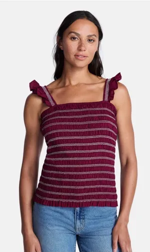No boundaries burgundy and white smocked tank top size medium thumbnail 1
