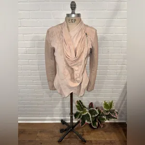 Blank NYC Soft Pink Vegan Leather/Suede Asymmetrical Zip Drape Moto Jacket thumbnail 7