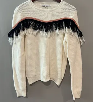 English Factory Cream Sweater with Black Fringe thumbnail 1