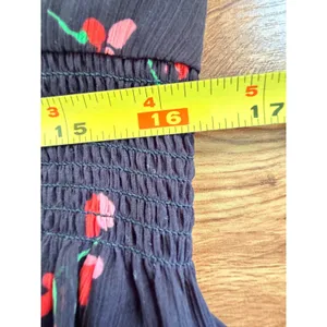 J.Crew Floral Smocked High Neck Ruffle Sleeveless Blouse Black Red Size 2 thumbnail 8