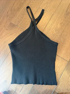 TLA Black Ribbed Fitness Halter Tank Top - Size Medium - C11-714 thumbnail 6