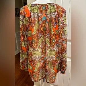 NWOT Tropical Print Sheer Peasant Blouse thumbnail 4