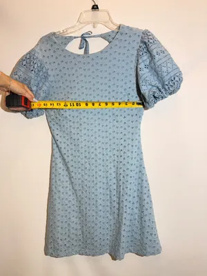 Free People Apricot Rose Sky Blue Puff Sleeve Ruffle Mini Dress Size S thumbnail 6