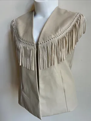 Pesion Fringed Faux Leather Vest Cream bedazzled festival concert cowgirl wear thumbnail 9