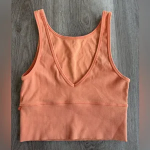 Lululemon Power Pivot Ribbed Tank Top Cropped Orange XS S Sleeveless Halter‎ thumbnail 2