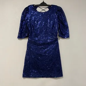 Altar’d State Navy Sequin Mini Dress M Puff Sleeve Open Back Party thumbnail 3