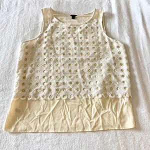 Ann Taylor Eyelet Lace Sleeveless Top Womens Size L Cream Geometric Shell‎ Zip thumbnail 1