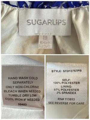 Sugar Lips Midi Dress Size M Floral Ruffle Smocked Tiered Blue White Tie Neck thumbnail 12