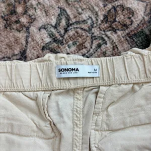 Sonoma Pants M Cream Elastic Waist Cotton Casual Minimalist thumbnail 3