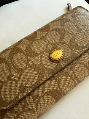 Coach Tan Signature Brown Wallet With Gold Accent 🩷 thumbnail 4