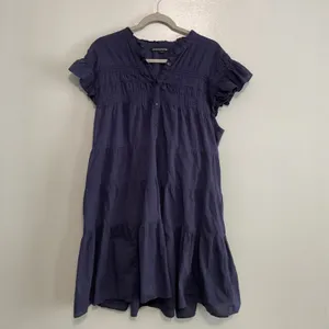 Boston Proper Tiered‎ Mini Dress Women XL Navy Blue Smocked Ruffle Short Sleeve thumbnail 2