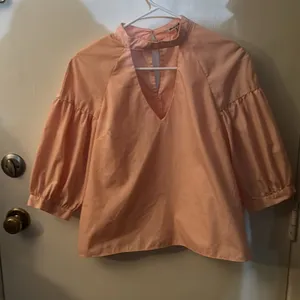 Bleuh Ciel Peach V-Neck Chocker Blouse M Balloon Sleeve Fairycore Whimsygoth thumbnail 3