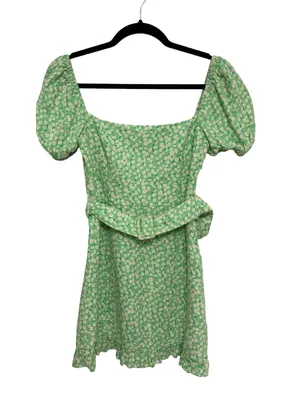 Zara Linen Blend Puff Sleeve Mini Dress in Light Green Floral Daisy Print Size S thumbnail 4