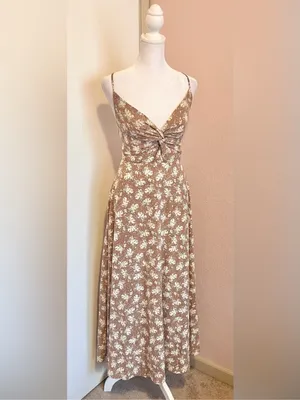 Lulus Picturesque Moments Brown Floral Print Strappy Maxi Dress xs thumbnail 5