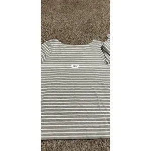 Croft & Barrow Womens Grey White Striped Boat Neck 3/4 Sleeve Button Top Medium thumbnail 5
