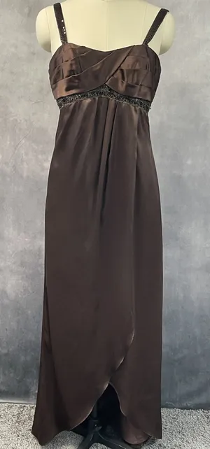 Alfred Angelo Womens Babydoll Dress Size 8 Brown Satin‎ Sequin Formal Bridesmaid thumbnail 1