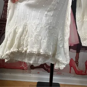 Free People White Embroidered Boho Mini Dress with Long Sleeves thumbnail 9