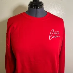 Unisex Size Large Crewneck Sweatshirt Red White Love Is All You Need Gildan thumbnail 2