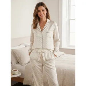 Rachel Parcell Satin Style Pajama Diamond Set Ivory Bridal Getting Ready Small thumbnail 2