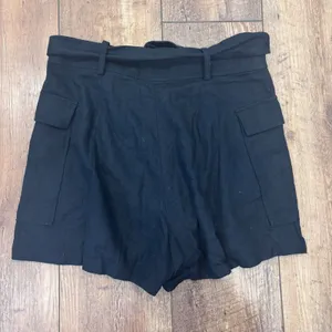 Zara Black Linen Blend Skort Belted Pockets Gold Hardware Boho Festival Sz Small thumbnail 4