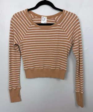 Offline by Aerie Striped Waffle Cropped Tee Long Sleeve Casual Minimalist Small thumbnail 1