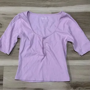 Abercrombie and Fitch Pink Button Front Rib Top Women’s Small thumbnail 2