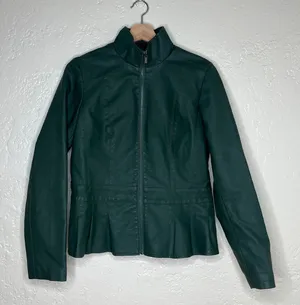 Baccini Women's Olive Green Vegan Leather‎ Moto Jacket Zip Size Medium NWT thumbnail 1
