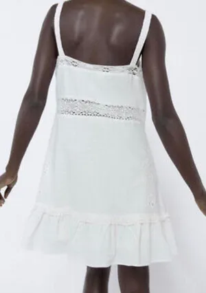 ZARA Women Sz S Embroidered Dress 0881/130 White thumbnail 5