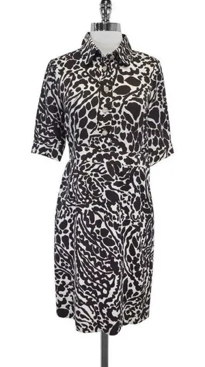 Milly New York‎ Brown & White Print Silk Short Sleeve Dress Size 6 thumbnail 1
