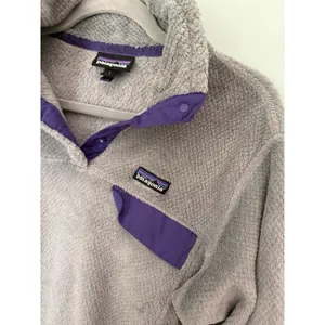 Patagonia Sz L Women Pullover Quarter Snap Fleece Sweatshirt Gray‎ Polartec thumbnail 2