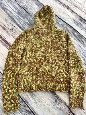 Vintage Y2K Chunky Knit Textured Hooded Sweater in Olive Mix Wool Blend thumbnail 3