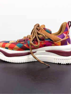 Farm Rio Graphics Scarves Platform Geometric Lace Up Sneakers 6.5 Brown Purple thumbnail 3